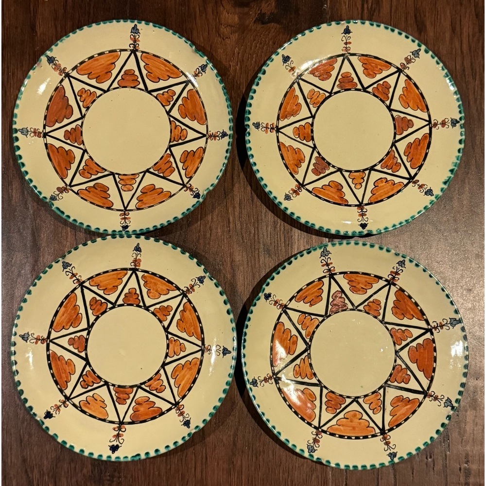Vintage Set Of 4 Orvieto Italian Pottery Plates, yellow with orange green Italy